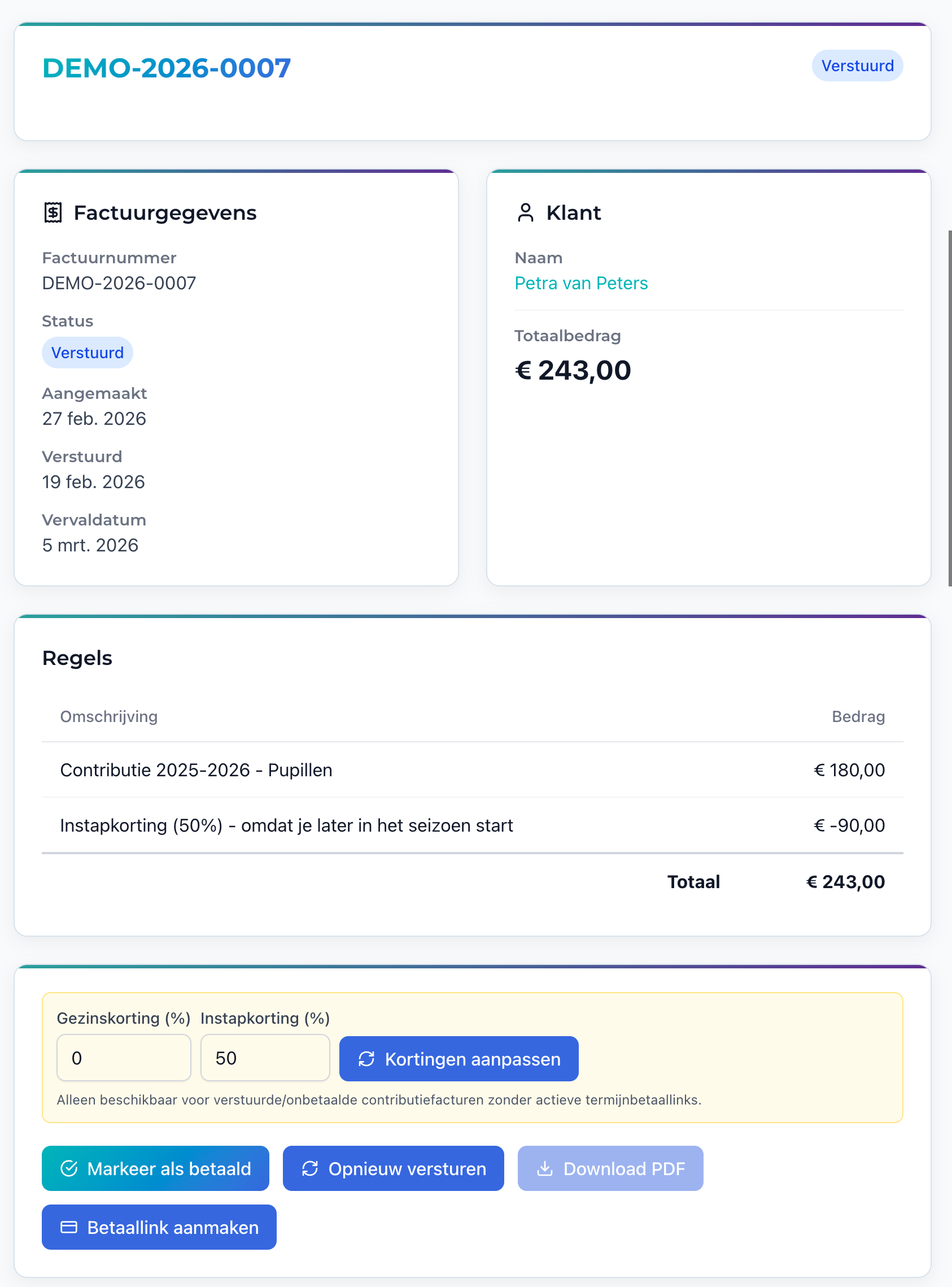 Factuurdetail in Rondo Club