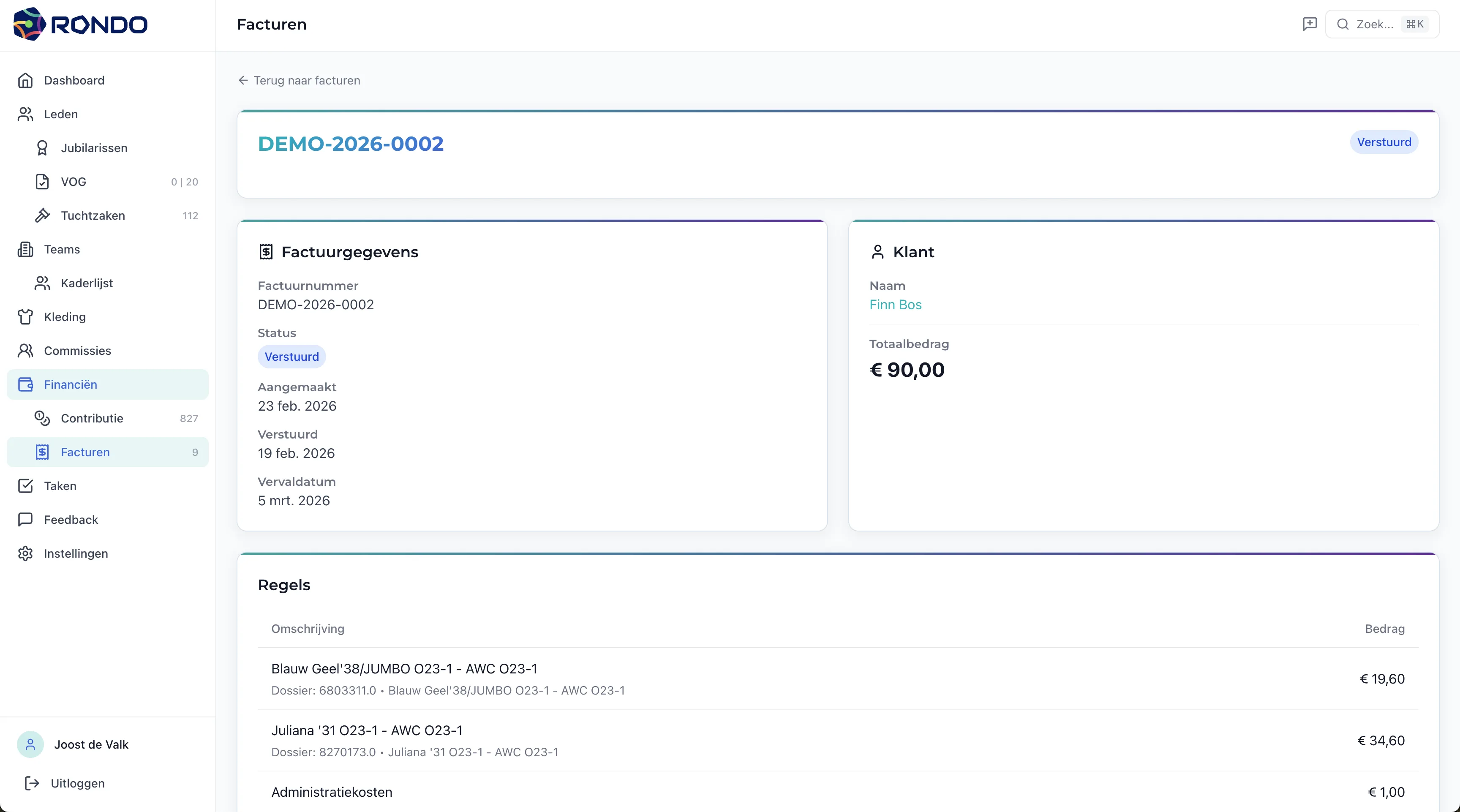 Factuurdetail in financiën