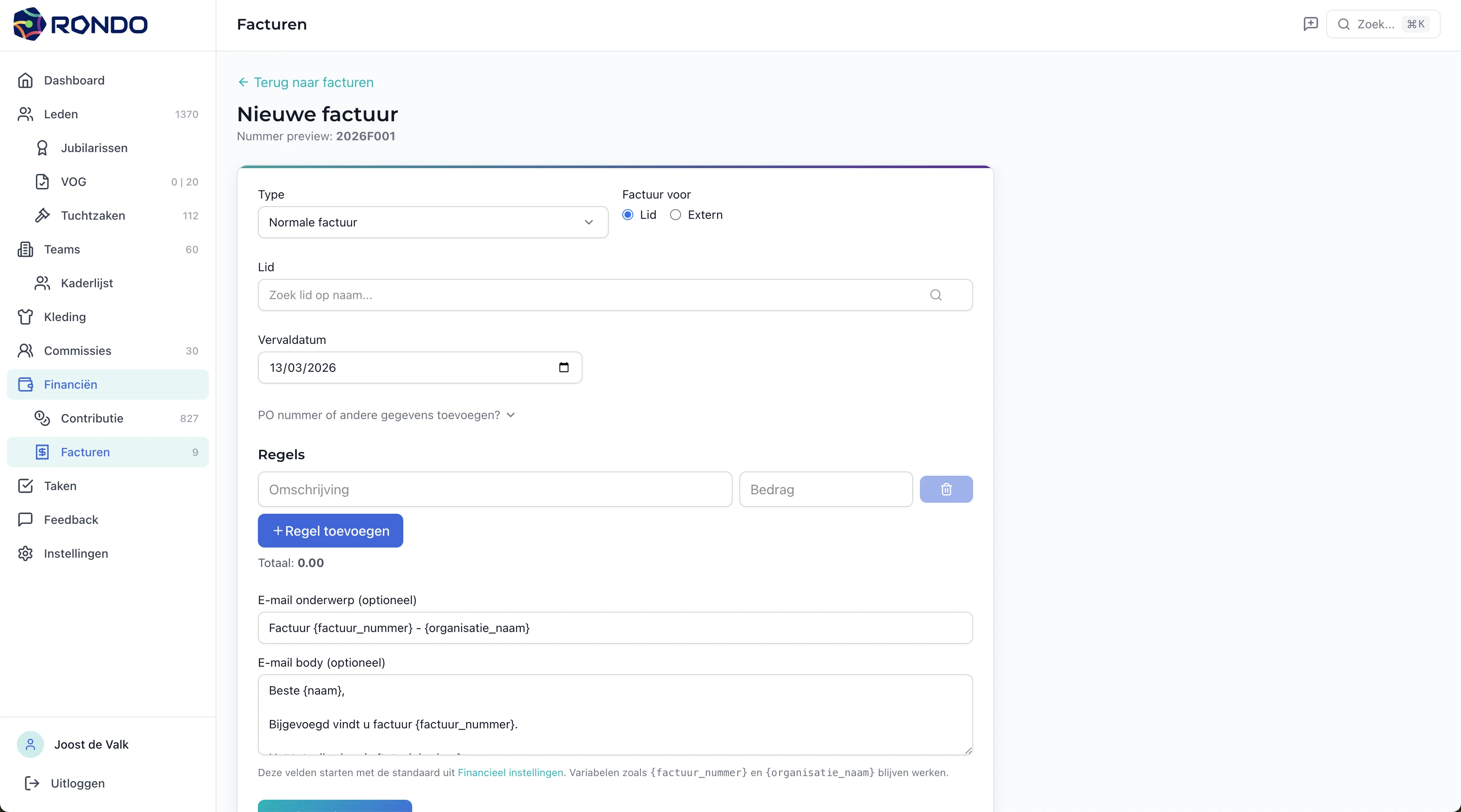 Nieuwe factuur aanmaken
