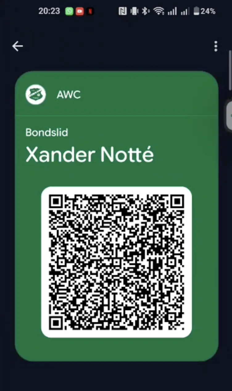 AWC ledenpas in Google Wallet