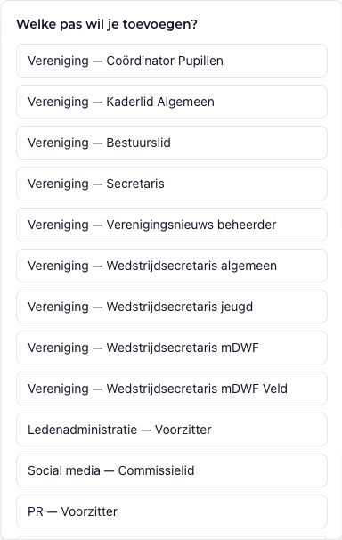 Keuze uit actuele rollen voordat een digitale lidmaatschapspas aan Apple Wallet of Google Wallet wordt toegevoegd